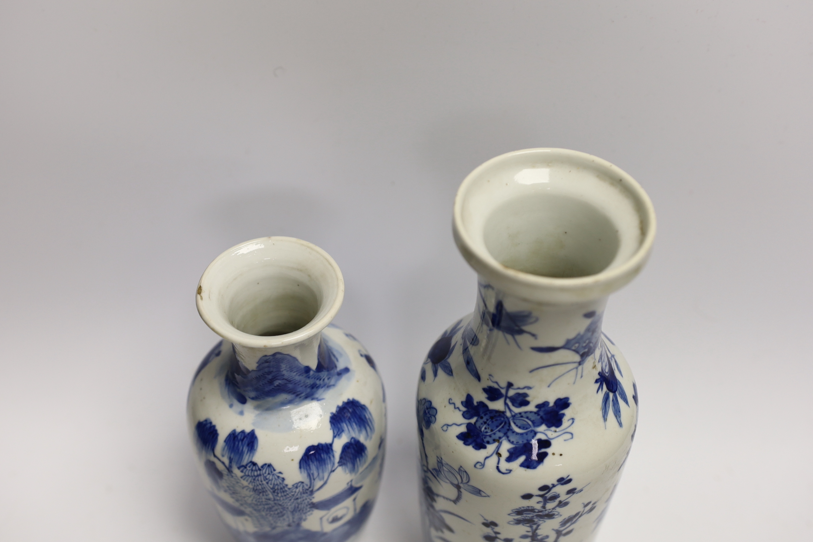 A 19th century Chinese blue and white vase together with another early 20th century vase